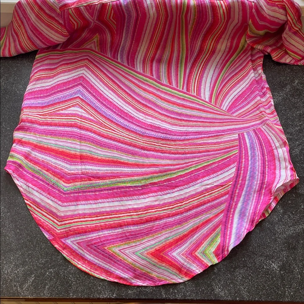 NWT Frankie’s Bikinis Fifi Medium (M) Cover Up/ Button Down Striped Pink Green